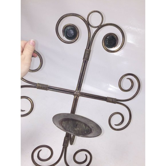 Pretty METAL swirled CROSS Pillar CANDLE Holder Sconce gold accent - Picture 2 of 10